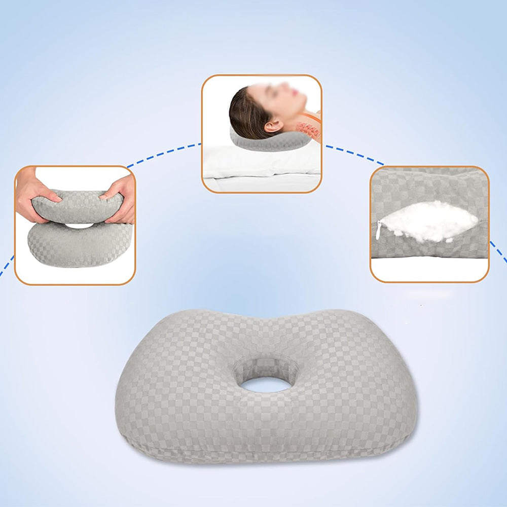 Ear Pillow for Side Sleepers with Hole-Grey