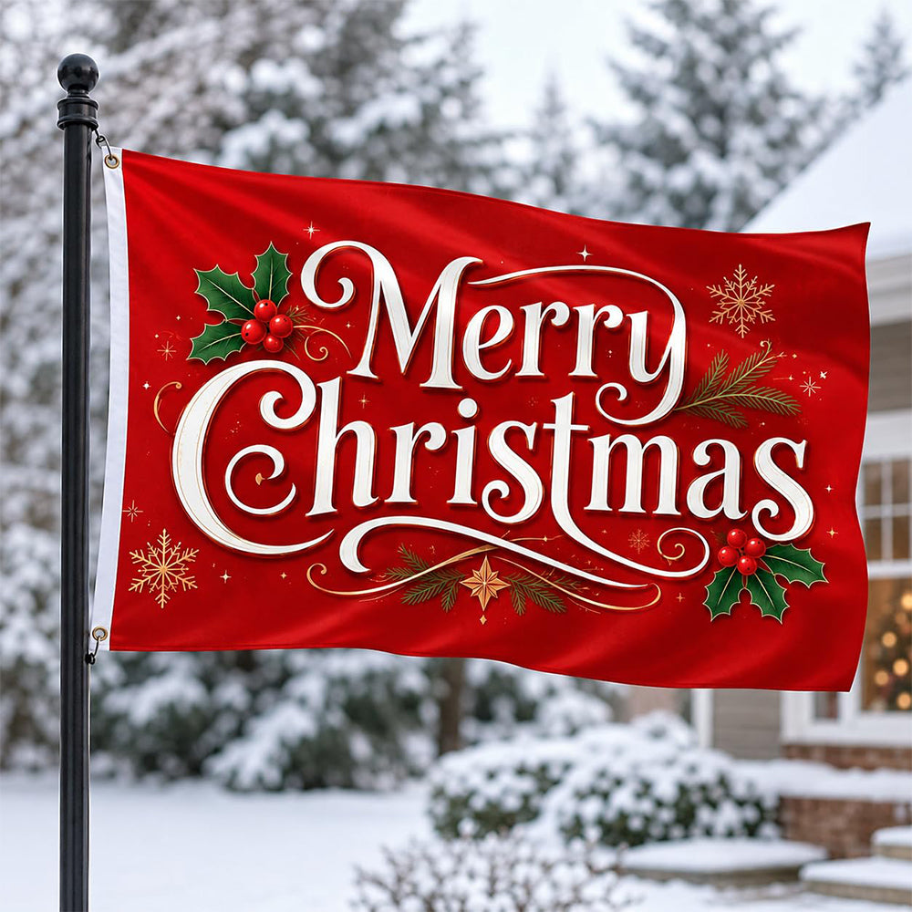 Christmas Flag Double Sided Print Happy New Year Flag - Red