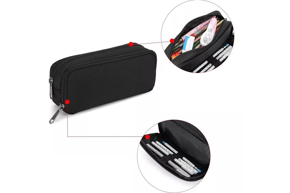 Large Capacity Pencil Case Pen Bag Organizer School Office Cosmetic Stationery Storage -Black