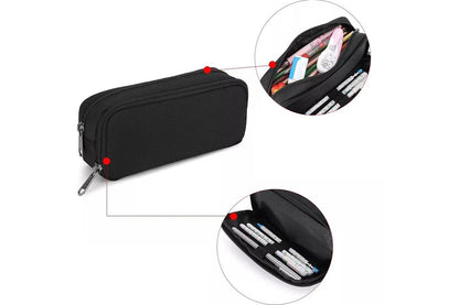 Large Capacity Pencil Case Pen Bag Organizer School Office Cosmetic Stationery Storage -Black