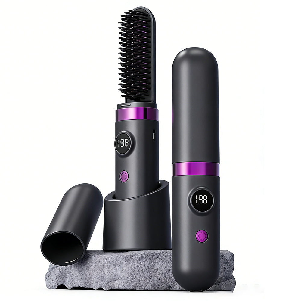 Hair Straightener Brush with Base-Black