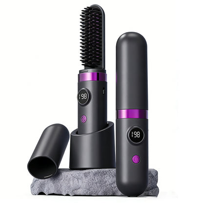Hair Straightener Brush with Base-Black