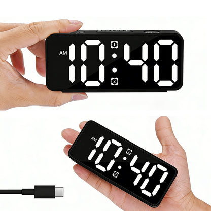 Small Digital Alarm Clock with 6 Dimmers and 5 Alarm Volumes for Bedrooms-Black