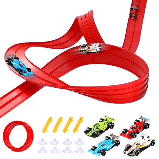 5-Meter Flexible Race Car Ramp Track Toy Set with Suction Cups Red Outdoor Indoor