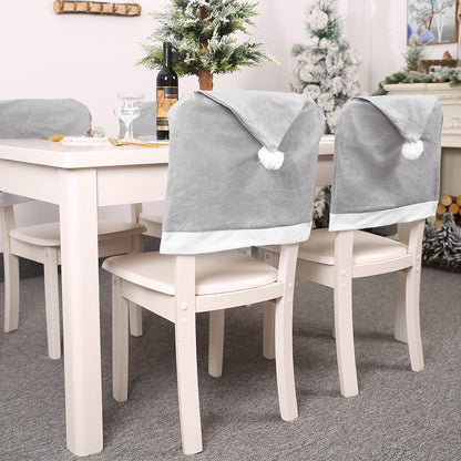 4Pcs Grey Santa Hat Chair Covers Non-Woven Christmas Decorations