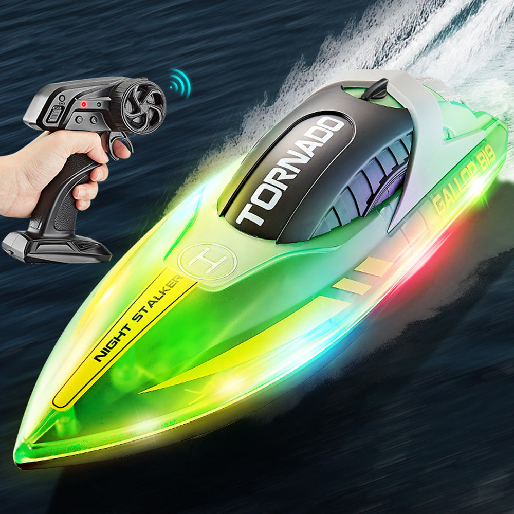 Remote Control Boat with Color LED Lights for Pool Lake - Green