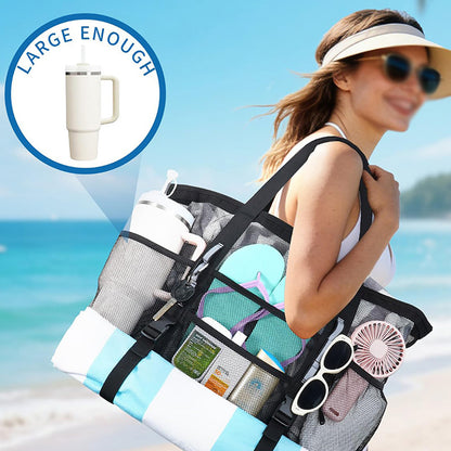 Mesh Beach Bag Large Capacity Tote Bag - Black