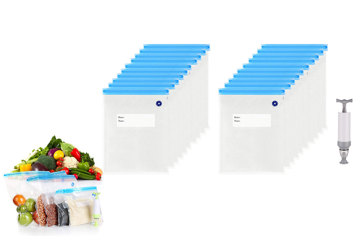 20Pcs Reusable Vacuum Sealer Bags with Manual Pump