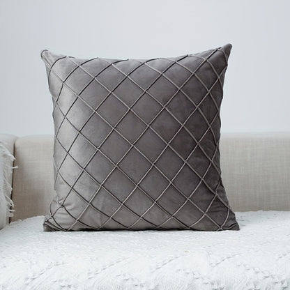 Velvet Rhombus Pleated Cushion Cover for Sofa Bedroom and Window Seat - Grey