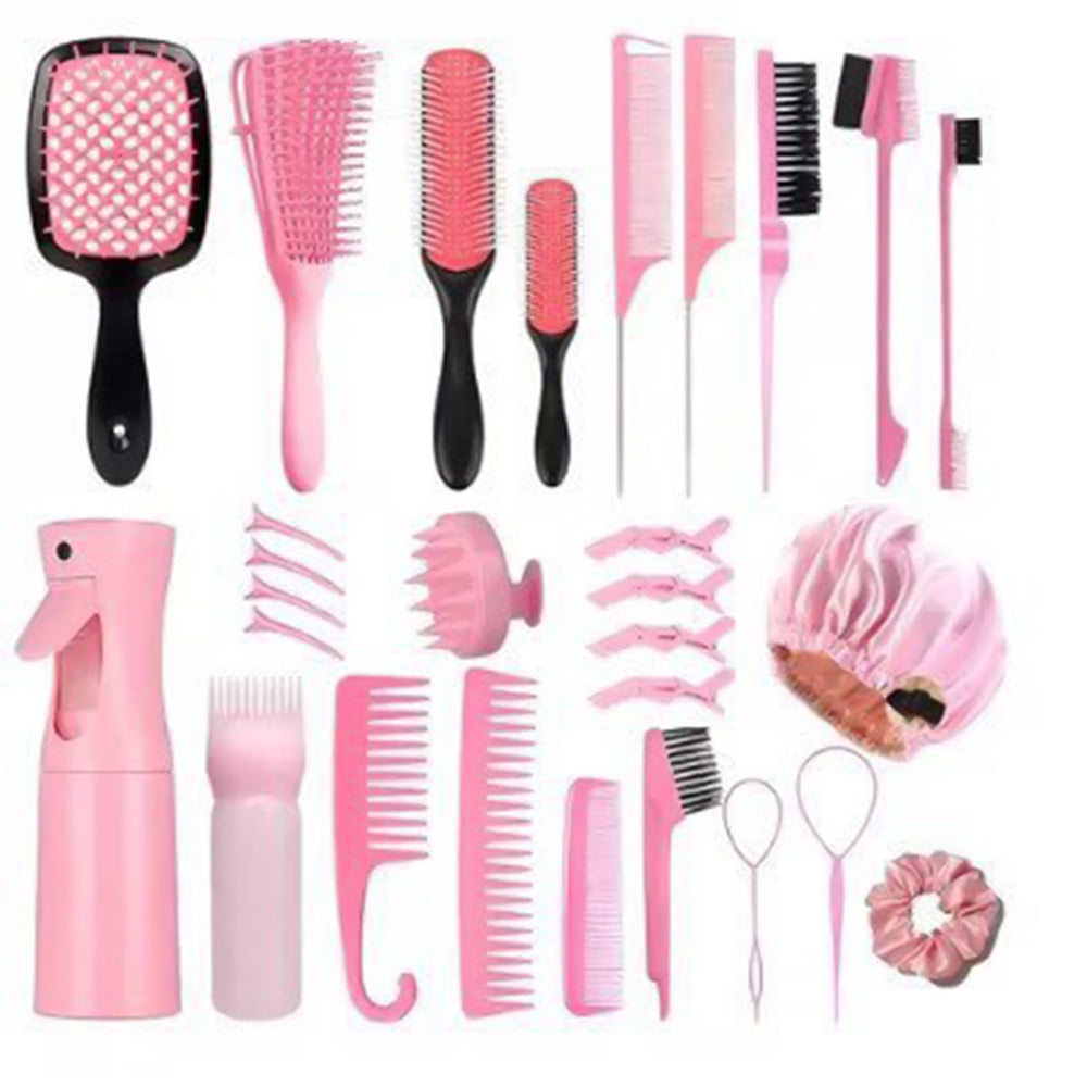 28Pcs Hair Styling Combs Set for Curling Combing Straightening-Pink