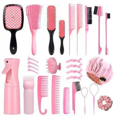 28Pcs Hair Styling Combs Set for Curling Combing Straightening-Pink