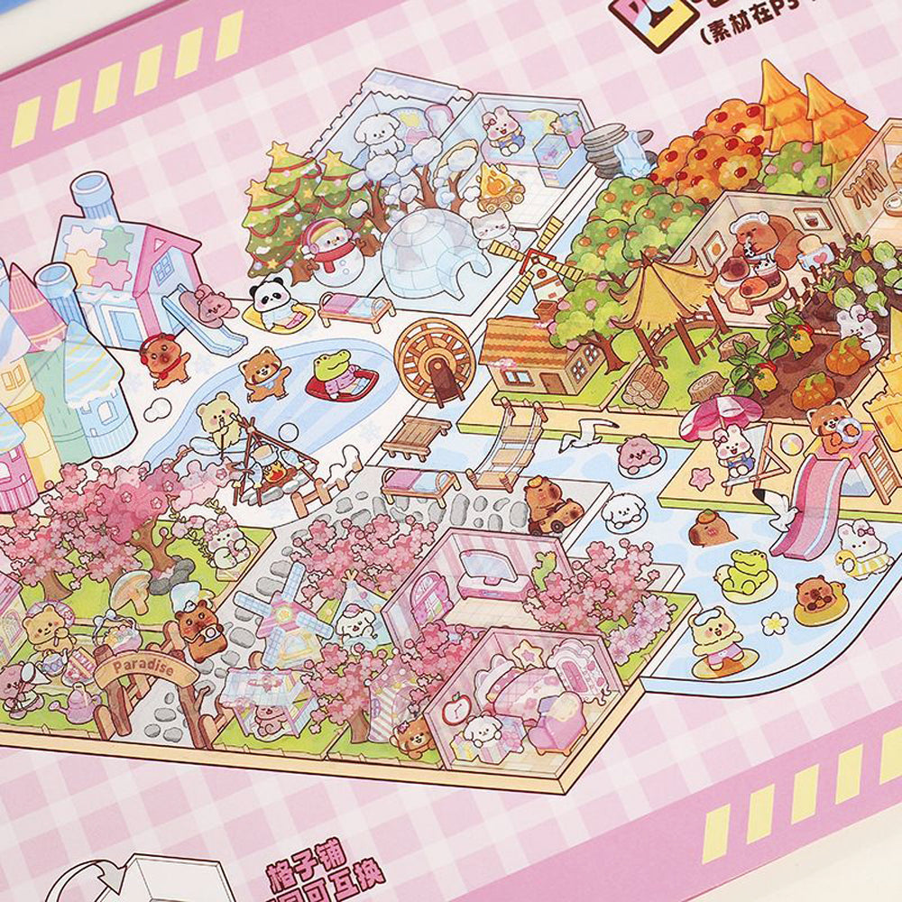 3D Reusable Sticker Scene Book with 10 Themes  - Pink