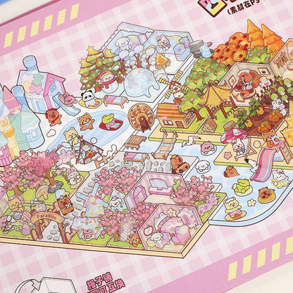 3D Reusable Sticker Scene Book with 10 Themes  - Pink