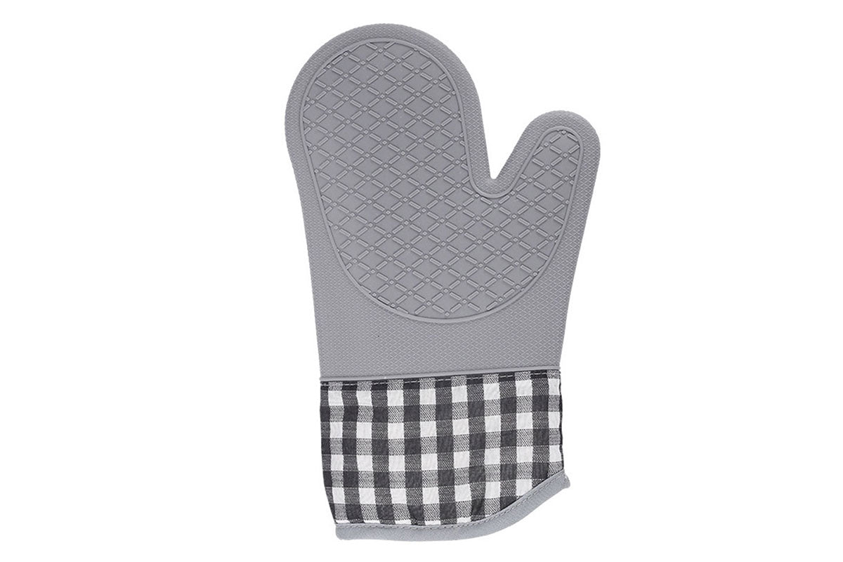 1 Pair Silicone Heat Resistant Gloves Kitchen Cooking Baking Microwave Oven Mitts-Grey