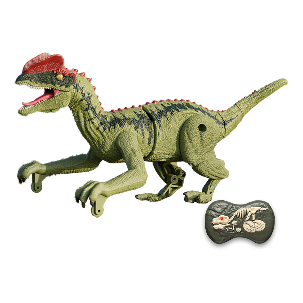 2.4Ghz Remote Control Dinosaur Toy Kids Electric RC Walking Toy Light Green Dilophosaurus