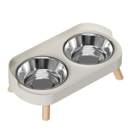 Elevated Double Stainless Steel Pet Food and Water Bowl Set-White