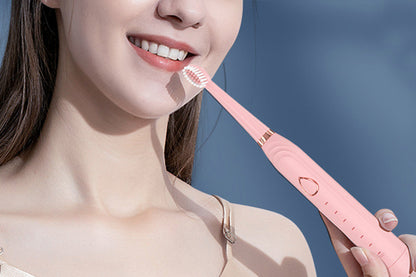 Adults Sonic Electric Toothbrush Brushing Cleansing Massage 3-in-1 Multifunction Electric Toothbrushes Set-Pink