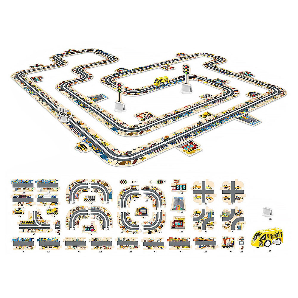 44-Piece DIY Assembling RailCar Set Puzzle Track Car Play Set RailCar Building Toys Educational Toys Yellow