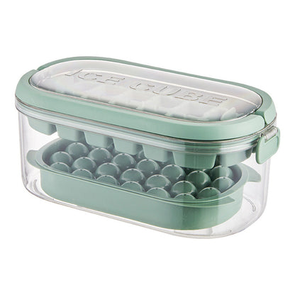 2-Tier Ice Cube Tray Mold with Press-Release Lid & Storage Box for Kitchen Fresh Green