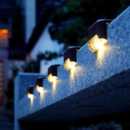 4Pcs LED Solar Fence and Step Lights -Warm Light
