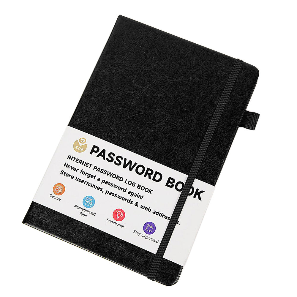 Password Keeper Book with A to Z Alphabet Tabs and Elastic Closure - Black