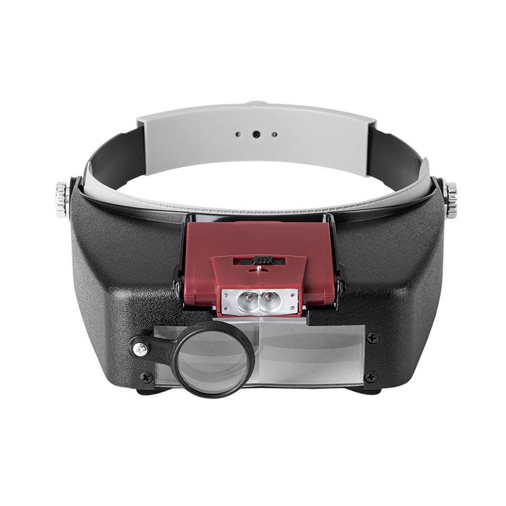 Magnifying Glass Lens with LED Light Lamp Visor Head Loupe Jeweler Headworn Magnifier Red