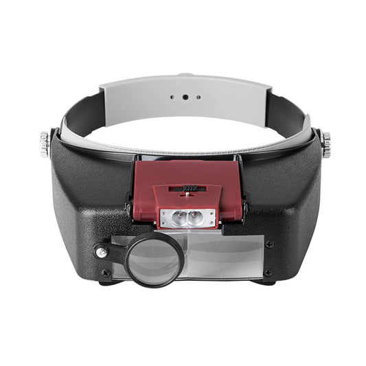 Magnifying Glass Lens with LED Light Lamp Visor Head Loupe Jeweler Headworn Magnifier Red