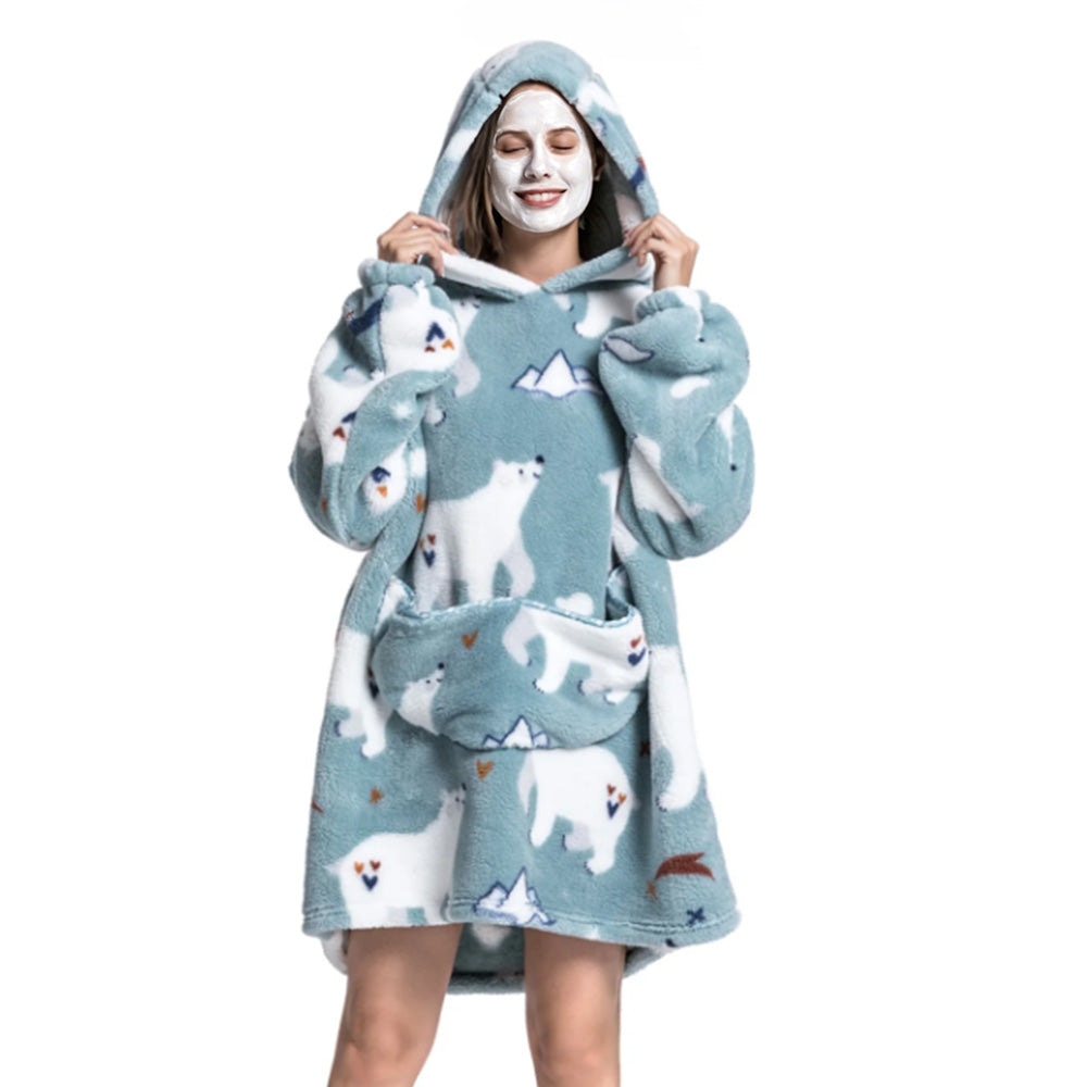 Hooded Blanket Hoodie Ultra Plush Comfy Sweatshirt Fleece-Polar Bear