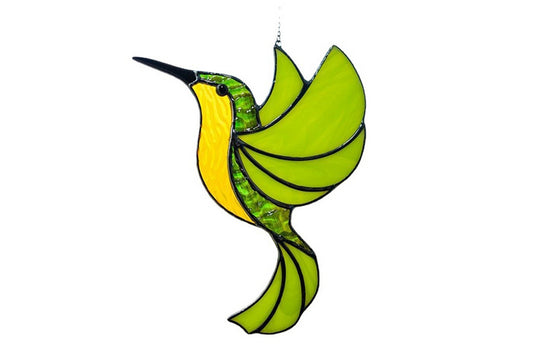 Glass Hummingbird Ornament Suncatcher Tree Spring Hanging Bird Art Window Hanging Decor-Green