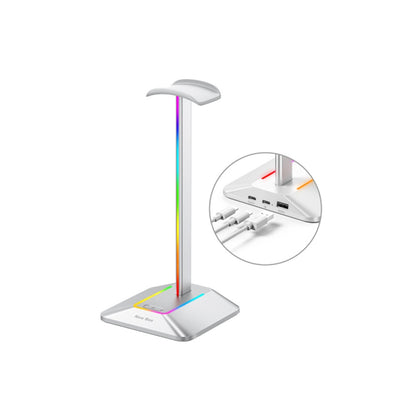 RGB Headphone Stand with Charging Port Desk Gaming Headset Stand with 7 Light Modes for All Earphone Accessories-Silver