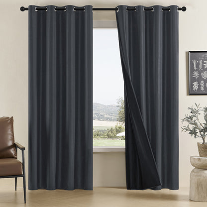 2 Pack 100 Percent Blackout Curtains with Black Liner-Black