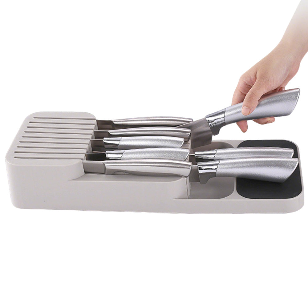Storage Rack Knife Block Organizer Kitchen Knives Holder Countertop or Drawer Use-Beige