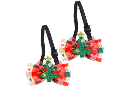 2Pcs Christmas Pet Bow Tie With Bell and Bow Dog Bow Tie Cat Kitten Plaid Collar-Style 1
