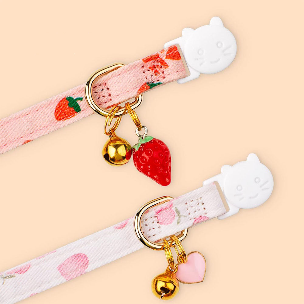 2 Piece Soft Cotton Adjustable Breakaway Cat Collars - Pink and White