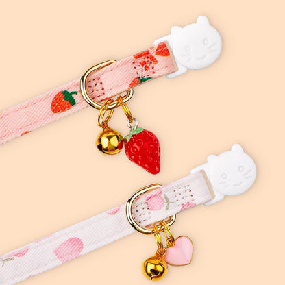 2 Piece Soft Cotton Adjustable Breakaway Cat Collars - Pink and White
