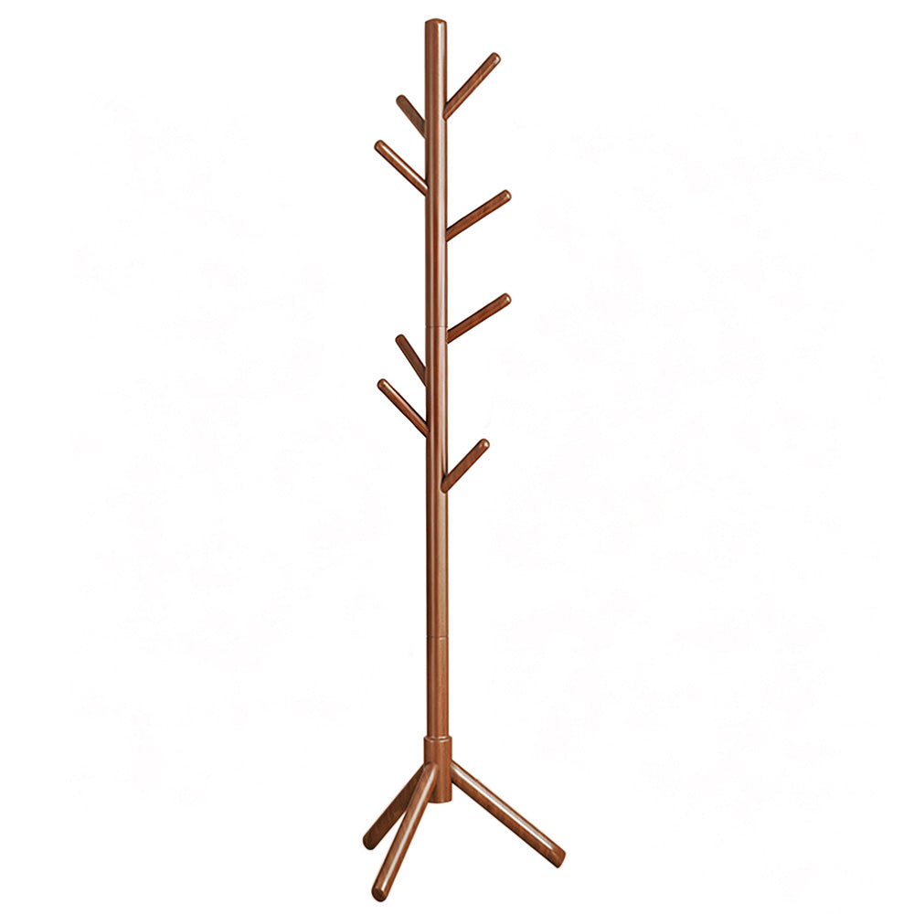 Solid Wood Freestanding Coat Rack with 8 Hooks Tripod Base for Bedroom Entryway-Walnut