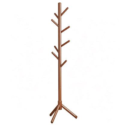 Solid Wood Freestanding Coat Rack with 8 Hooks Tripod Base for Bedroom Entryway-Walnut