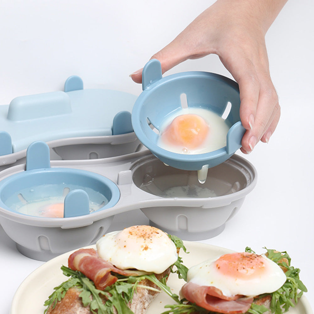 Double Layer Microwave Egg Cooker and Poached Egg Steamer - Blue