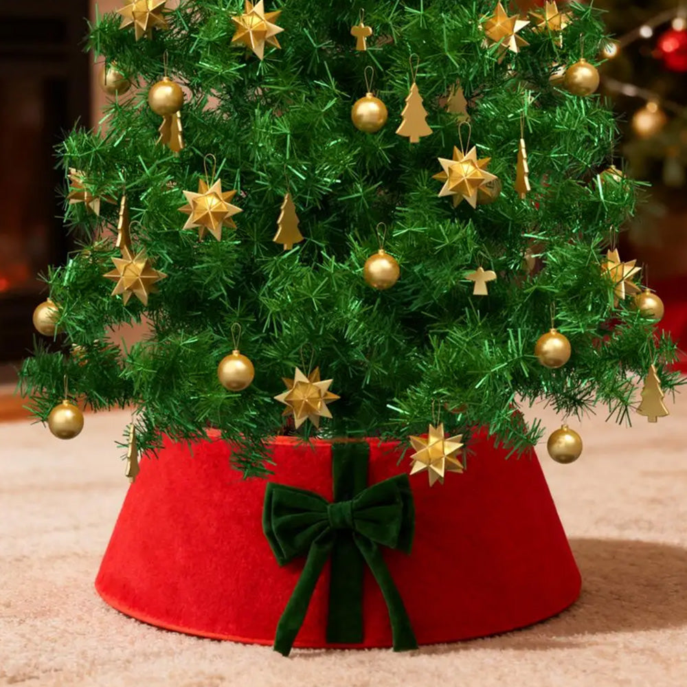 Christmas Tree Collar with Bow Holiday Tree Decor - Red