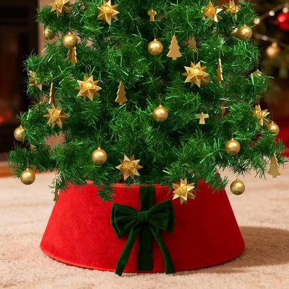 Christmas Tree Collar with Bow Holiday Tree Decor - Red