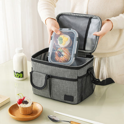 Insulated Lunch Bag Large Capacity with Shoulder Strap-Grey