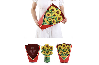 3D Paper Pop Up Flower Cards Mothers Day Gift For Mom All Occasion Cards With Note Card-Sunflower Bouquet