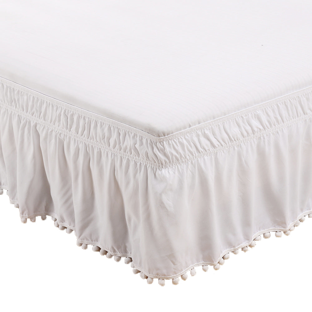 Pompom Fringe Bed Skirt Ruffle Valance Bed Wrap Valance White