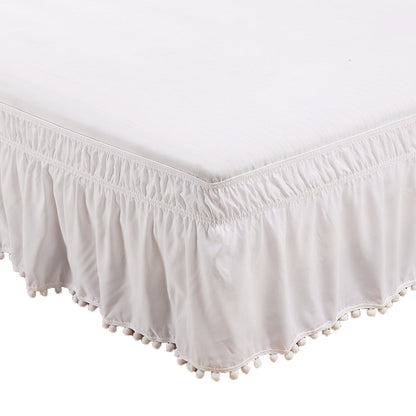 Pompom Fringe Bed Skirt Ruffle Valance Bed Wrap Valance White