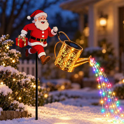 3D Solar Santa Watering Can LED Christmas Garden Stake Light
