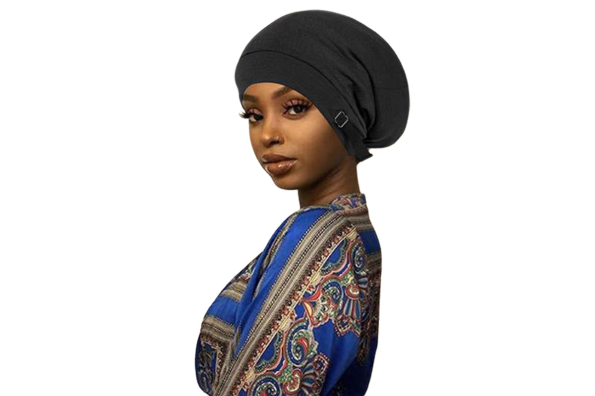 Sleeping Bonnet Hair Wrap Satin Cap Adjustable Night Soft Hat Headwear-Black