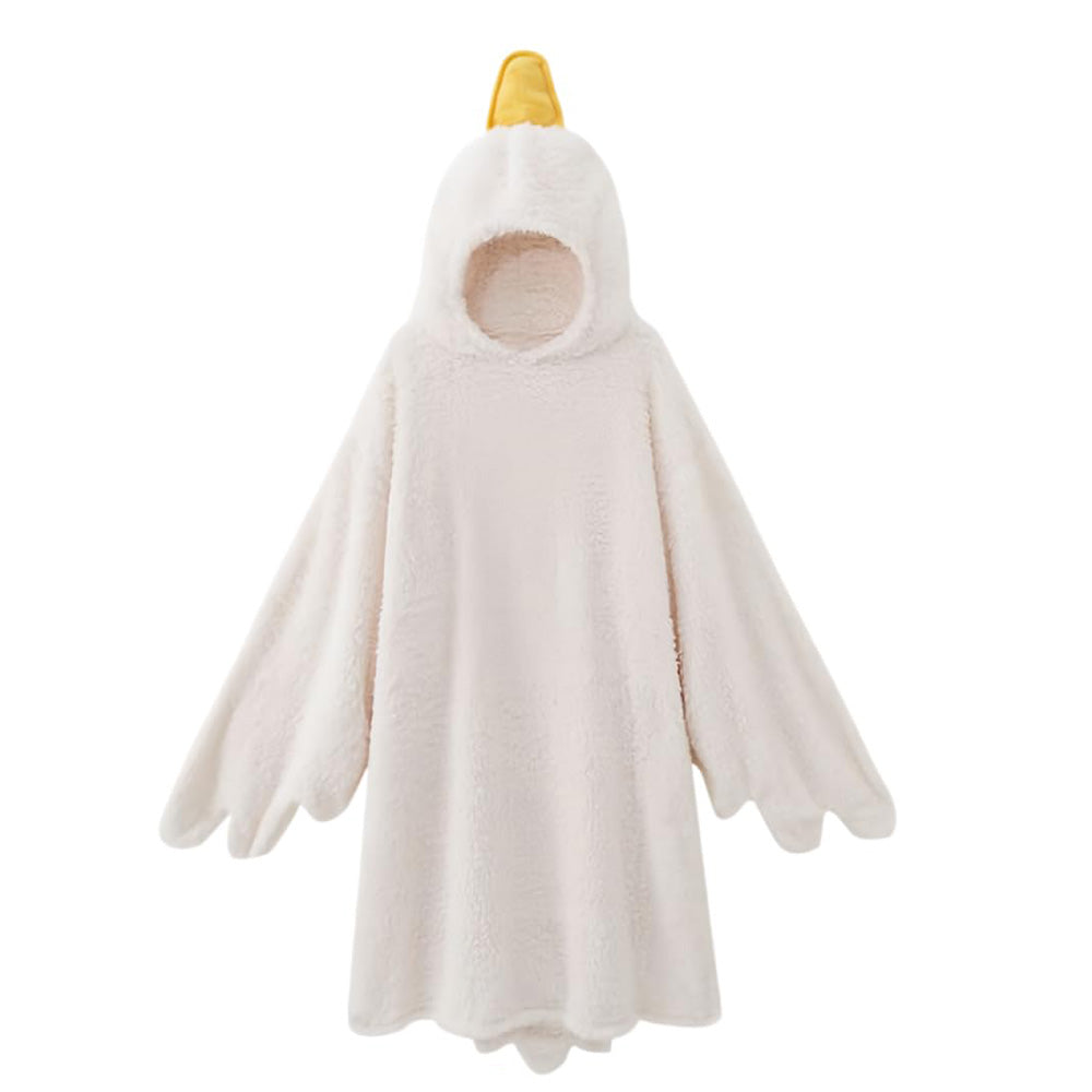 Oversized Cartoon Goose Hoodied Blanket Fleece Onesie - White