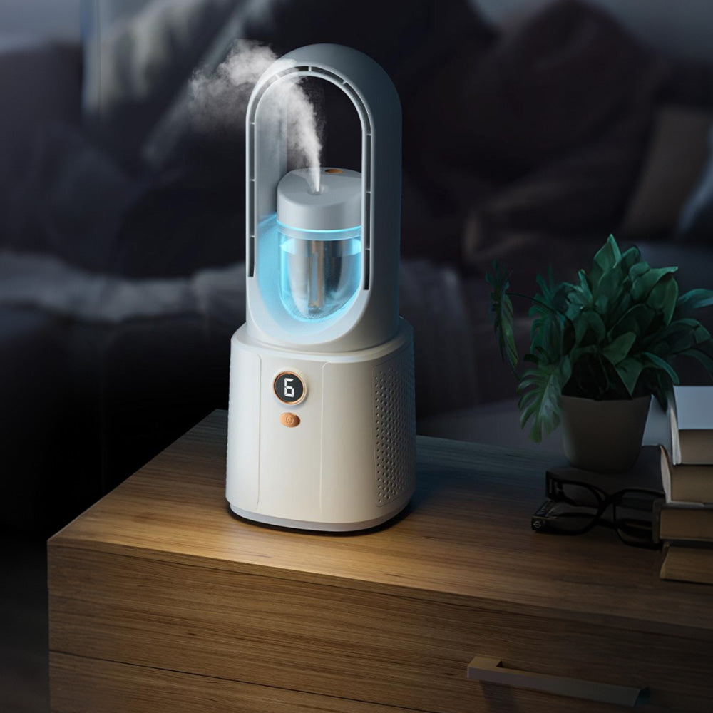 2-in-1 Leafless Desktop Humidifier Fan with Night Light for Office Bedroom