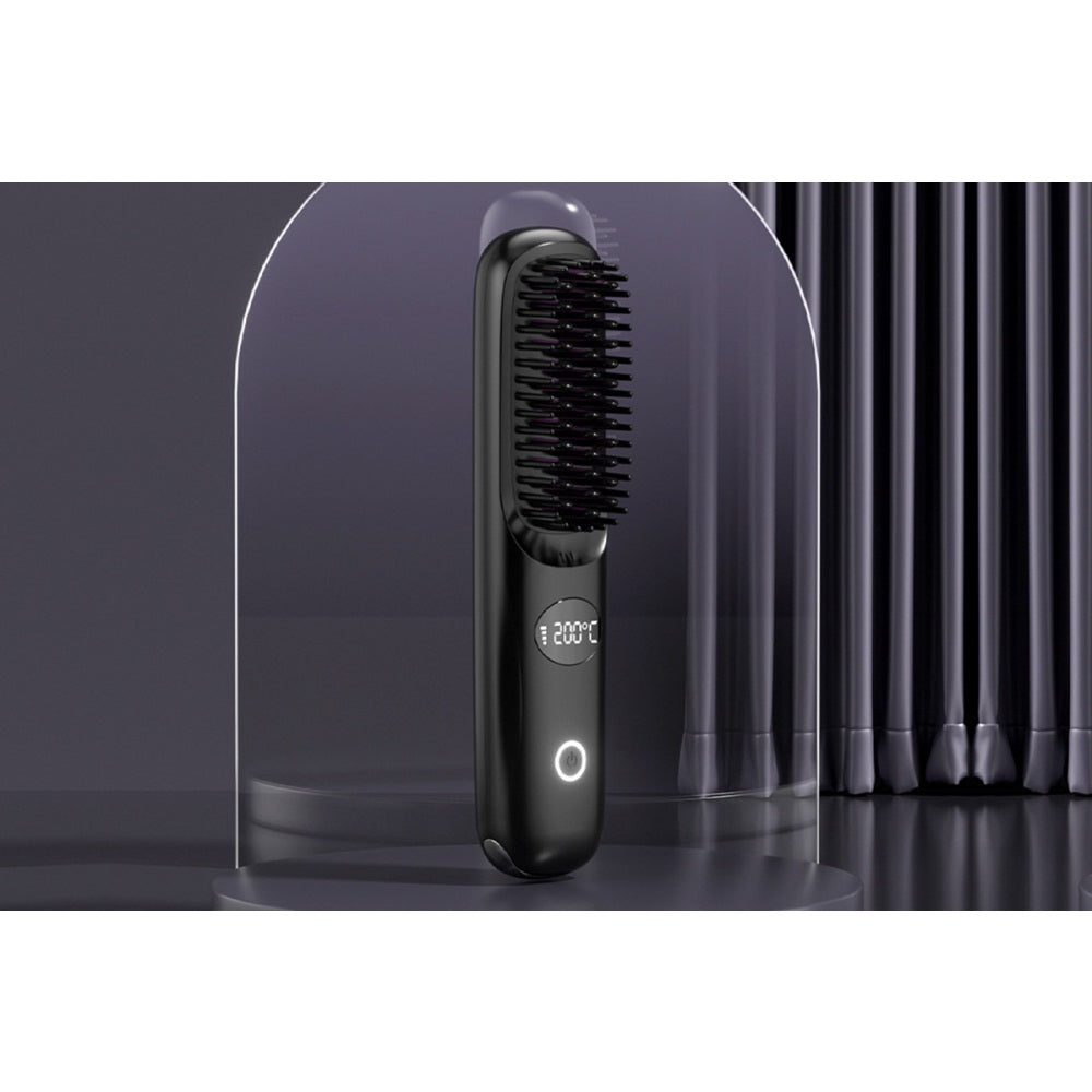 USB Rechargeable Hair Straightening Brush -Black