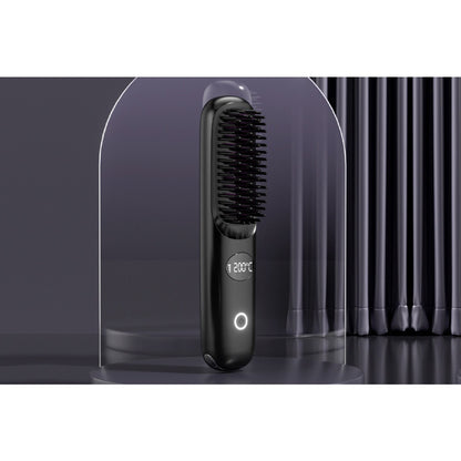 USB Rechargeable Hair Straightening Brush -Black